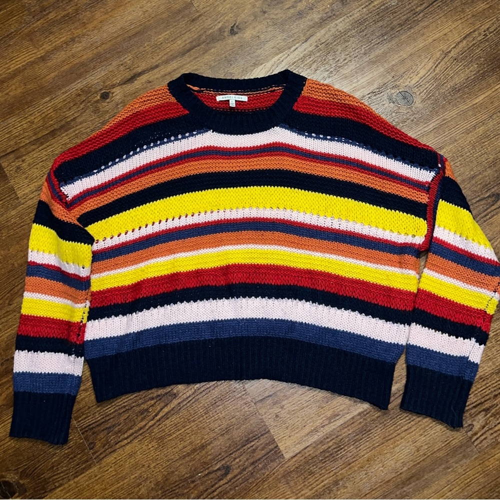 Angel Kiss Boho Red Colorful Oversized Acrylic Knit Y2K Crewneck Sweater Size L - Picture 2 of 9